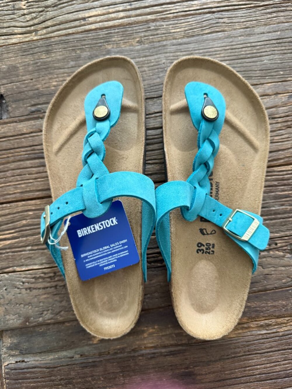 Birkenstock Gizeh Braided Color Biscay Bay Leather Womens Size 39/US 8-8.5  NWT - Picture 2 of 3